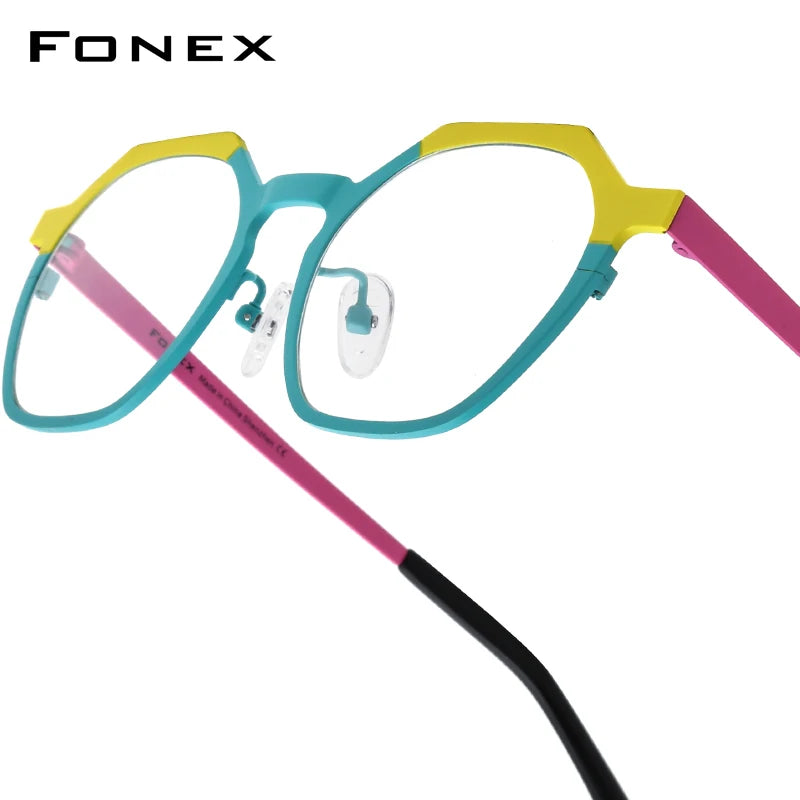 FONEX Women's Pure Titanium Eyeglasses 85849 | Retro Polygon Round Frames | Ultralight Vintage Japanese Eyewear | FREE SHIPPING 👓✨