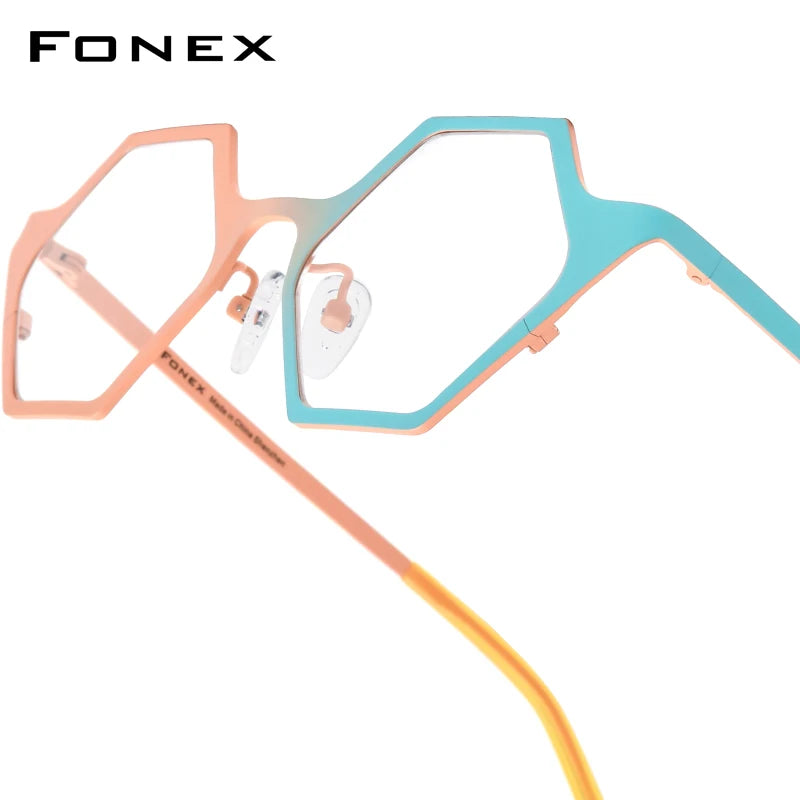 FONEX Women's Pure Titanium Eyeglasses 85849 | Retro Polygon Round Frames | Ultralight Vintage Japanese Eyewear | FREE SHIPPING 👓✨
