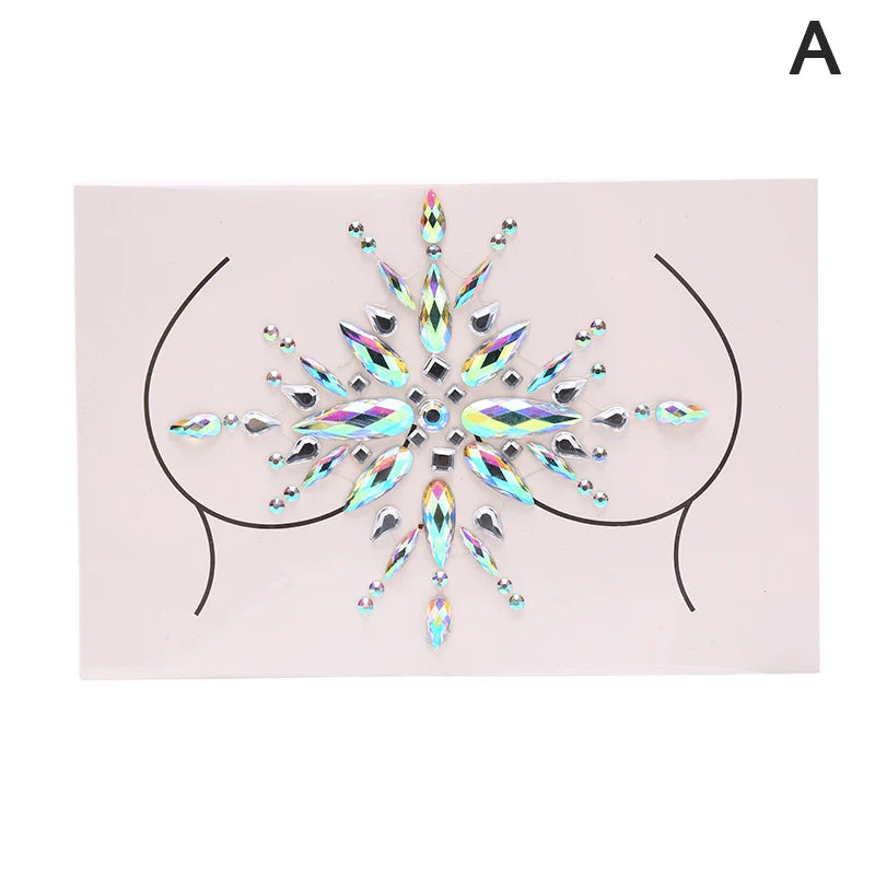 Acrylic Colorful Crystal Chest Paste - Self-Adhesive Breathable Nipple Covers & Body Jewels (23 Styles)