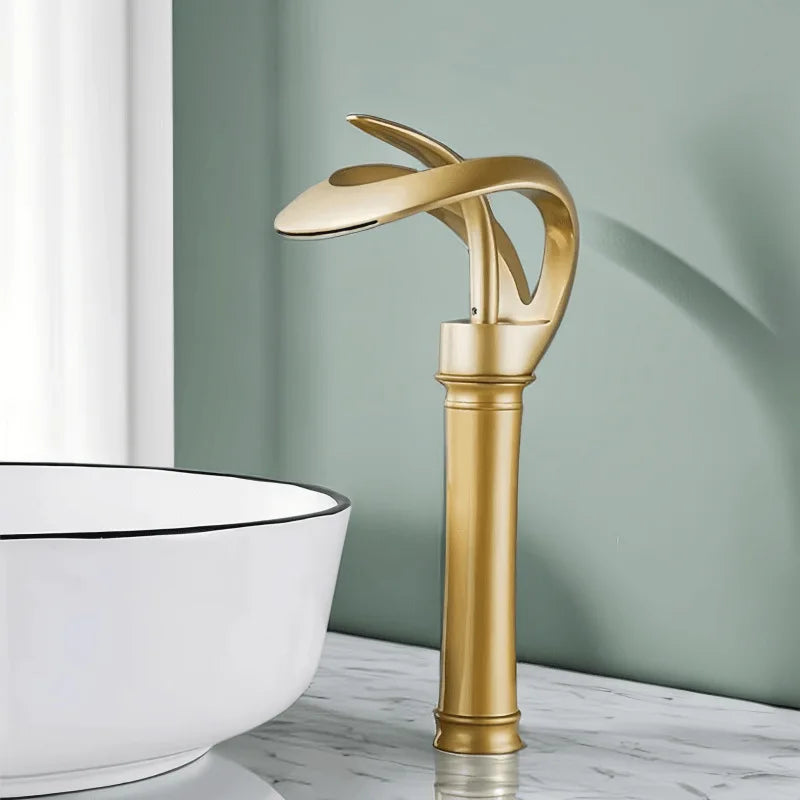 Bathroom Basin Taps Single Handle Waterfall Faucet Solid Brass Basin Mixer Taps Creative Hollowed Out Design Water Tap