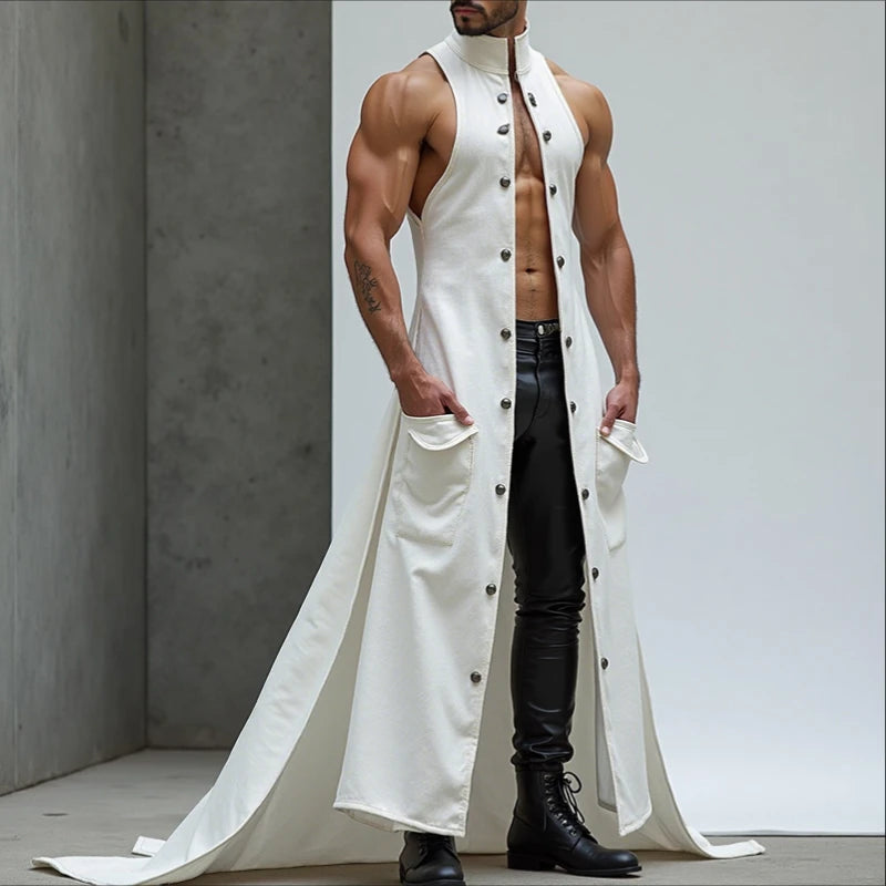 INCERUNMen's Longline Stand Collar Vest Sleeveless Button Front Irregular Waistcoat Casual Streetwear S-5XL
