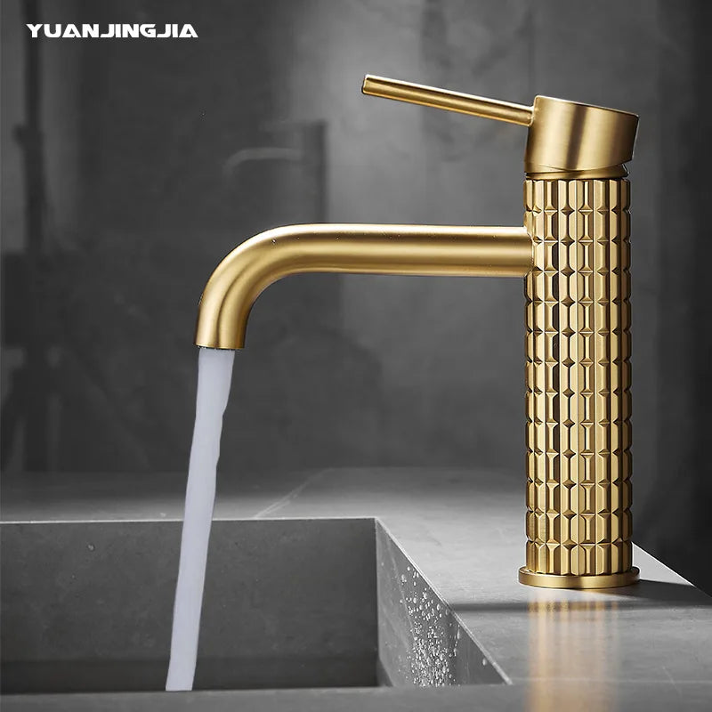 Brushed Gold All Copper Light Luxury Basin Faucet | Hot & Cold Bathroom Washbasin Tap | Free Shipping