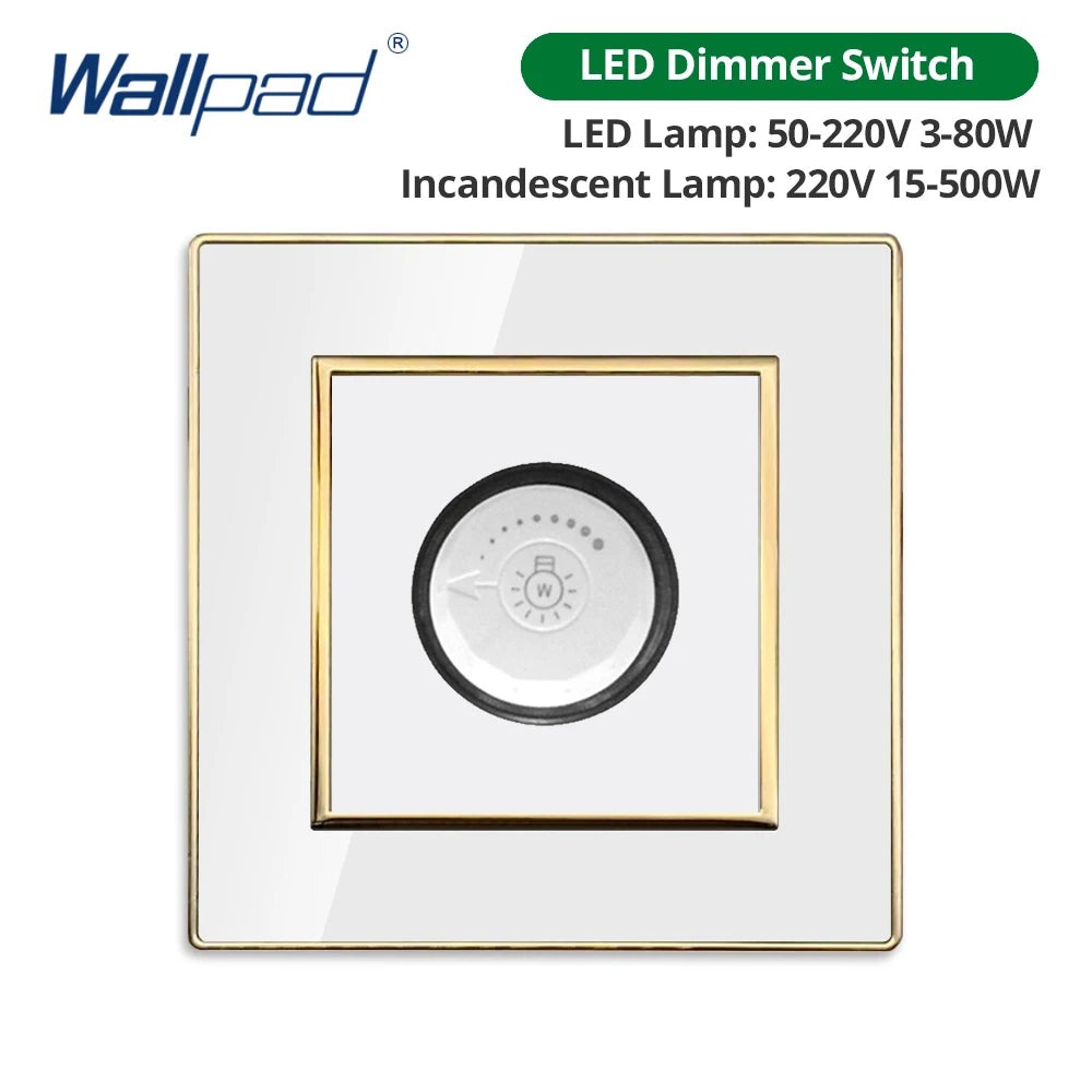 Wallpad White Acrylic Panel With Gold Border 2 Way Wall Light Switch With LED Indicator EU Electric Outlet With USB