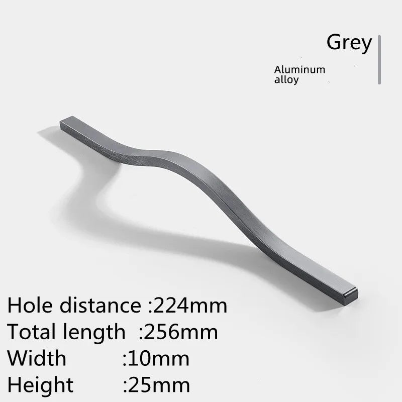 KK&FING Simple Aluminum Alloy Black Furniture Cabinet Door Handles Curved Wardrobe Drawer Cabinet Door Handle Furniture Hardware
