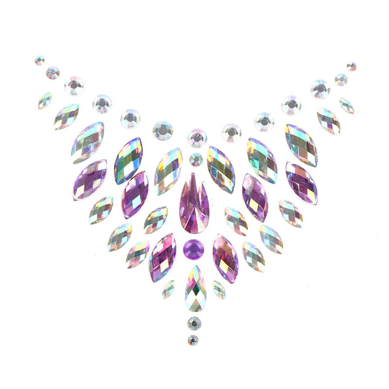 Acrylic Colorful Crystal Chest Paste - Self-Adhesive Breathable Nipple Covers & Body Jewels (23 Styles)