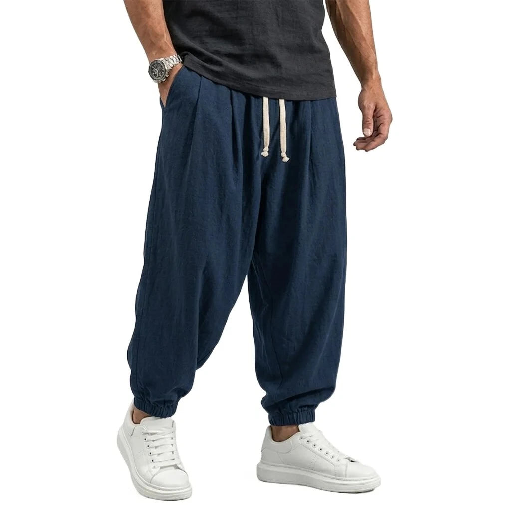 Korean Linen Cotton Pants Men's Gym Man Trousers Casual Work Pants Man Spring Harem Pants Autumn Drawstring Loose Streetwear Man