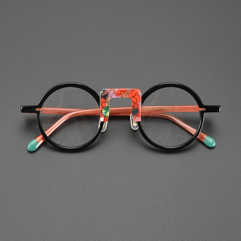 Niche literary designer fashion retro glasses frame patchwork color round high-quality progressive color-changing optical glasse