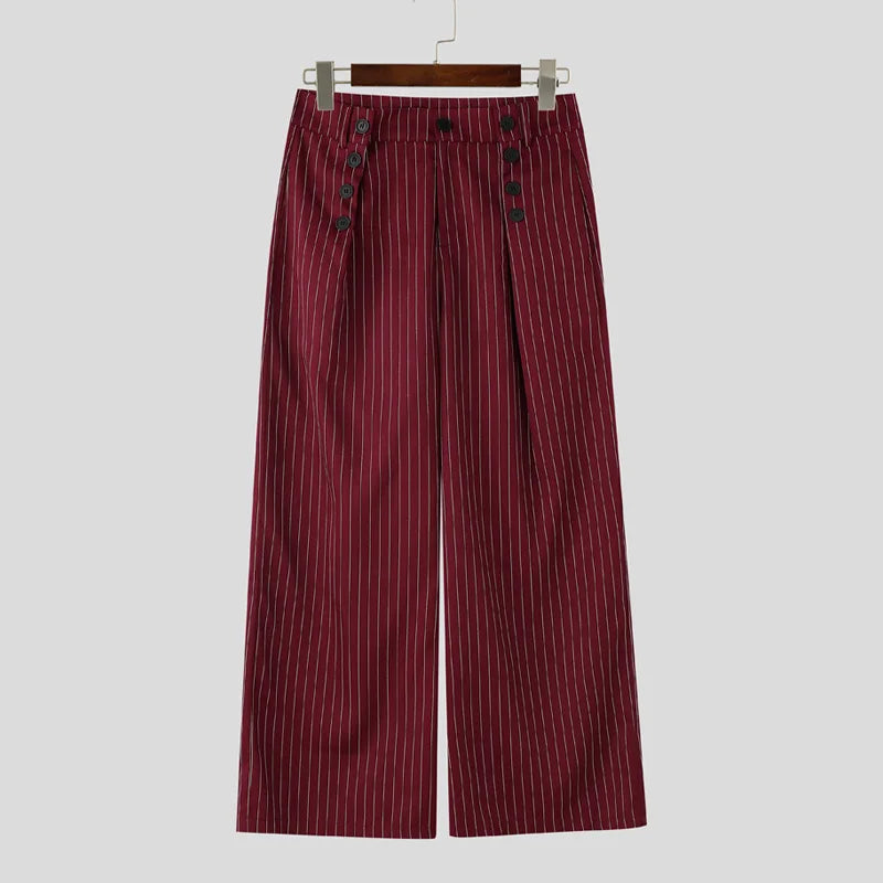 INCERUN Men's Striped Wide Leg Pants — Loose Pleated Casual Streetwear Trousers