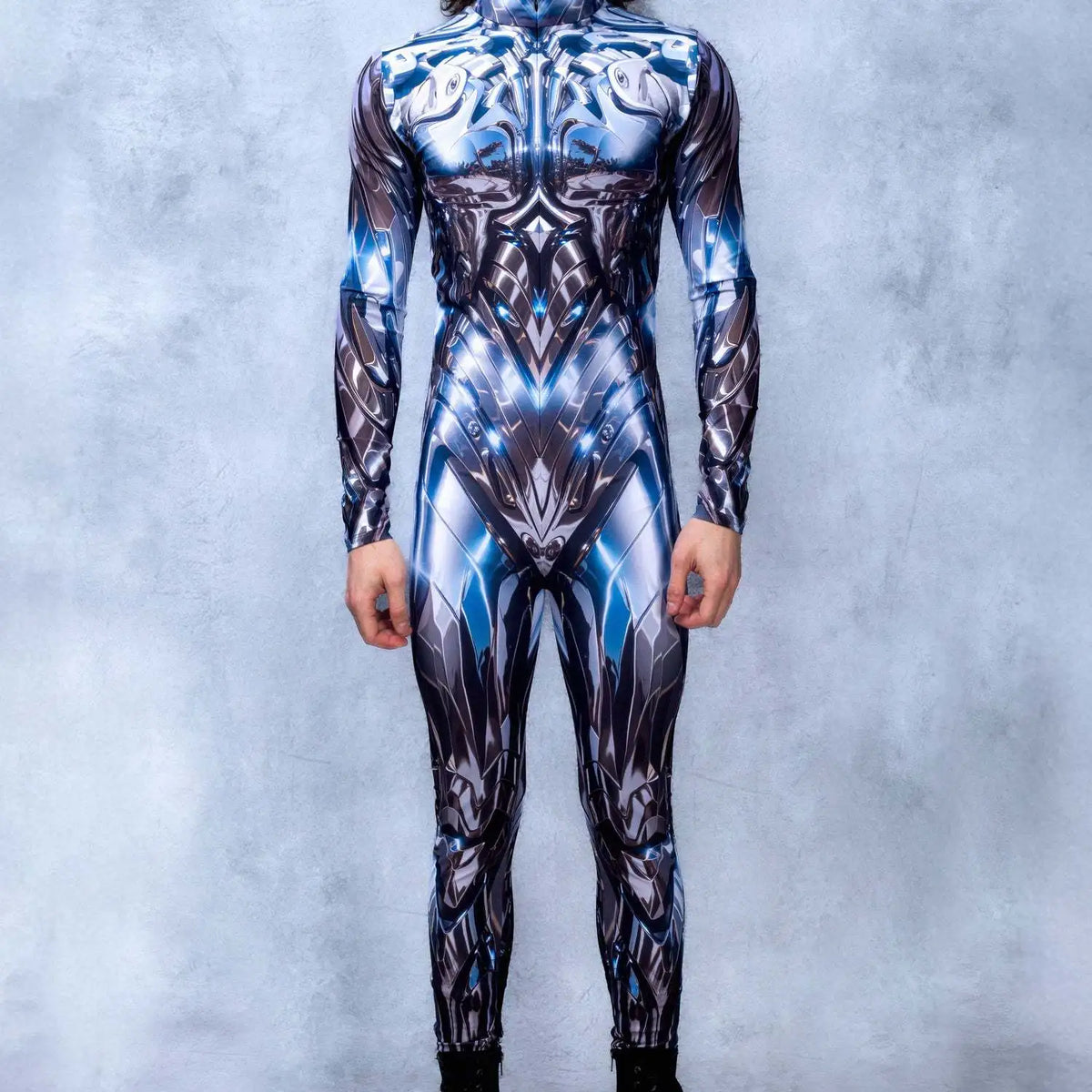 Men's Black Cyberpunk Cosplay Jumpsuit — Elastic Steampunk Costume Romper