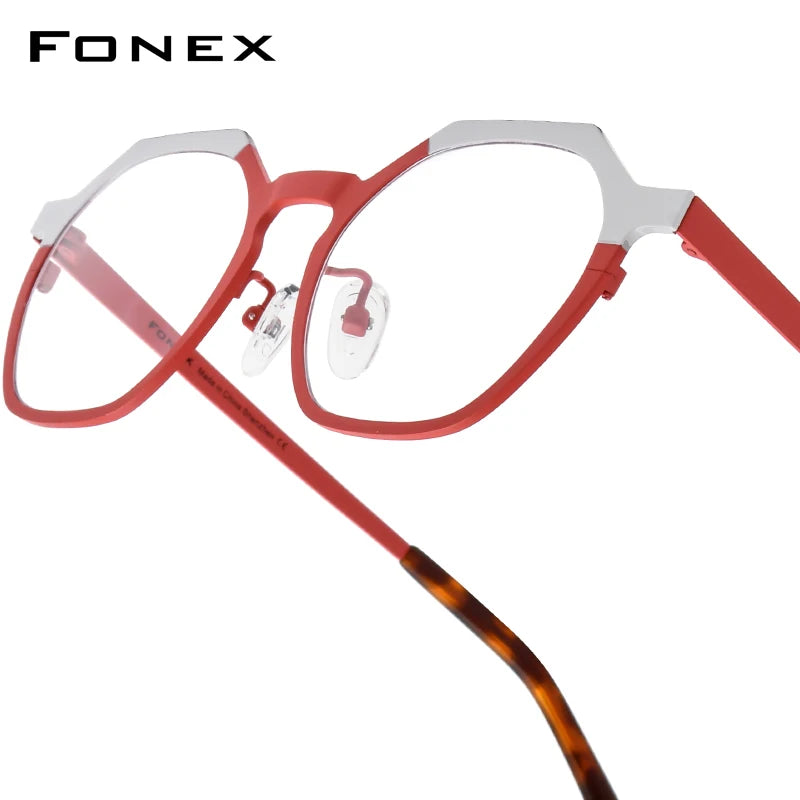 FONEX Women's Pure Titanium Eyeglasses 85849 | Retro Polygon Round Frames | Ultralight Vintage Japanese Eyewear | FREE SHIPPING 👓✨