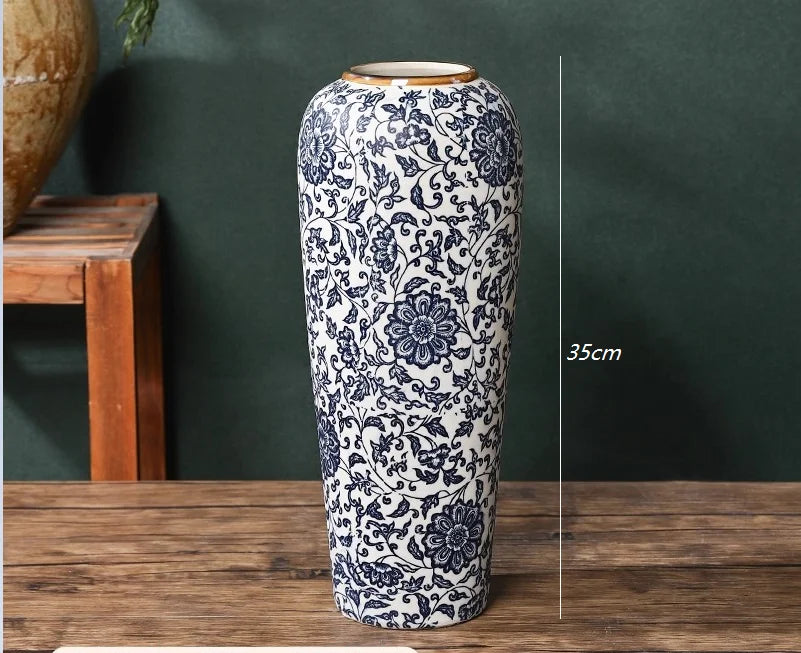 35CM Jingdezhen Blue & White Porcelain Vase – Elegant Ceramic Hydroponic Flower Vase