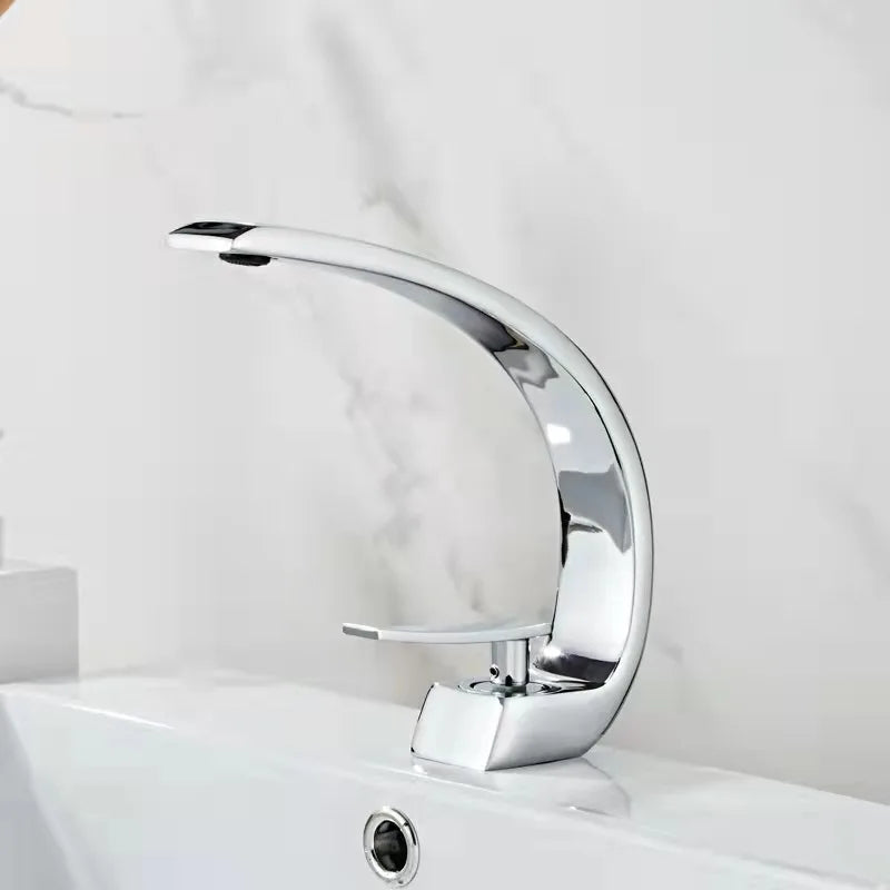 Bathroom Basin Faucet Deck Mount Hot & Cold Water Mixer Tap – Creative Curved Design | Free Shipping