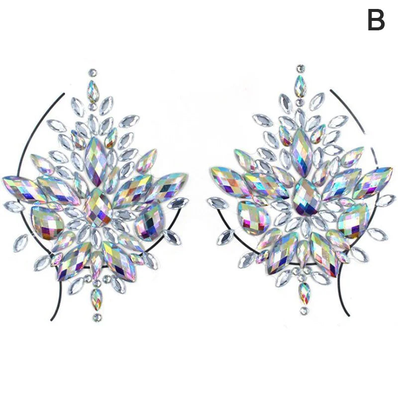 Acrylic Colorful Crystal Chest Paste - Self-Adhesive Breathable Nipple Covers & Body Jewels (23 Styles)