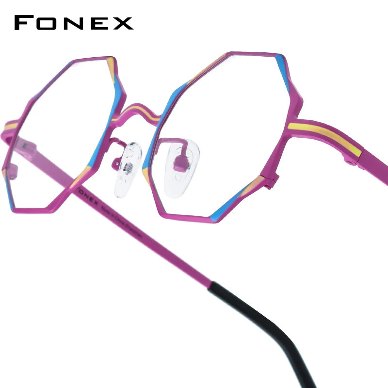 FONEX Women's Pure Titanium Eyeglasses 85849 | Retro Polygon Round Frames | Ultralight Vintage Japanese Eyewear | FREE SHIPPING 👓✨