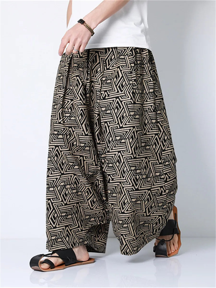 Hip Hop Trend Men Harem Pants Casual Loose Streetwear Retro Printed Joggers Wide Leg Pants Men's Sweatpants Trousers Oversize