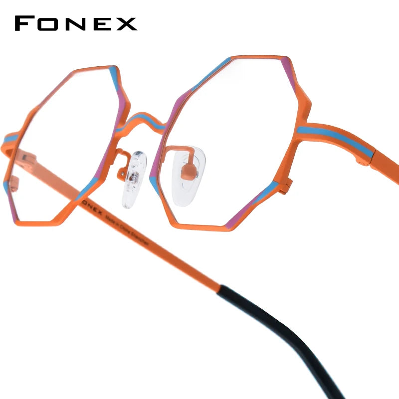 FONEX Women's Pure Titanium Eyeglasses 85849 | Retro Polygon Round Frames | Ultralight Vintage Japanese Eyewear | FREE SHIPPING 👓✨
