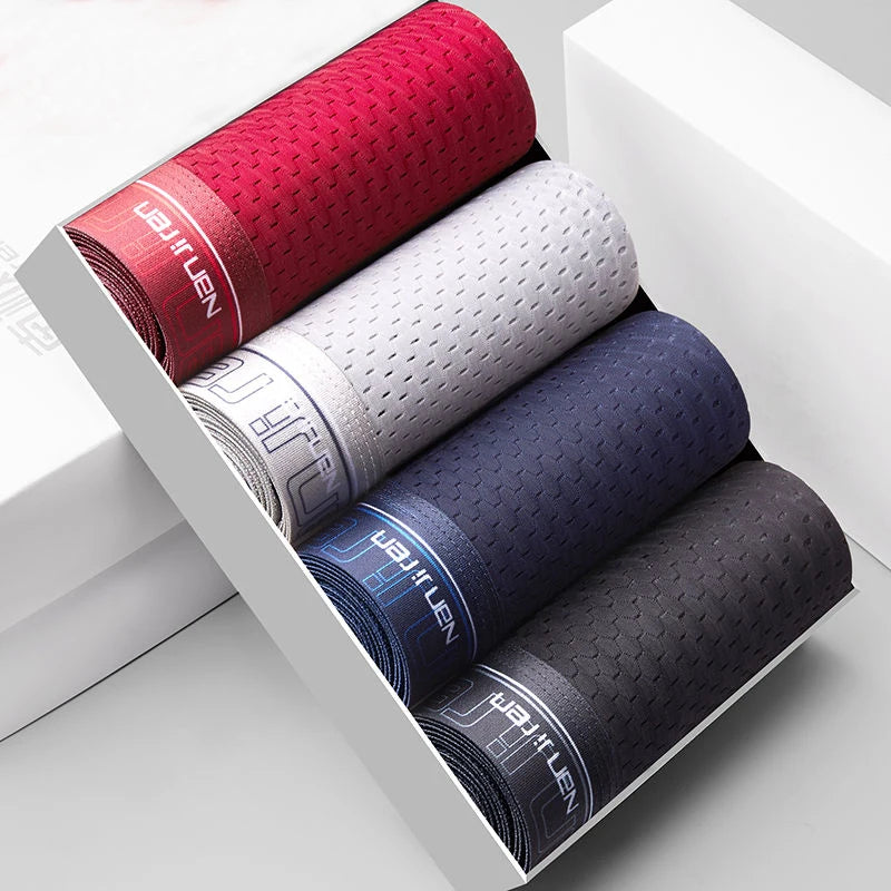 4PCS Men's Ice Silk Boxer Shorts – Breathable Mesh Underwear Plus Size