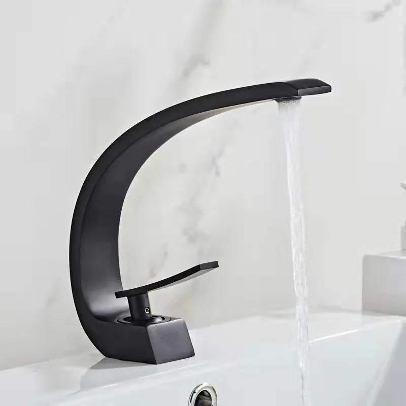 Bathroom Basin Faucet Deck Mount Hot & Cold Water Mixer Tap – Creative Curved Design | Free Shipping