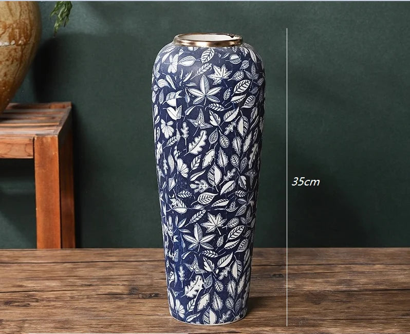 35CM Jingdezhen Blue & White Porcelain Vase – Elegant Ceramic Hydroponic Flower Vase