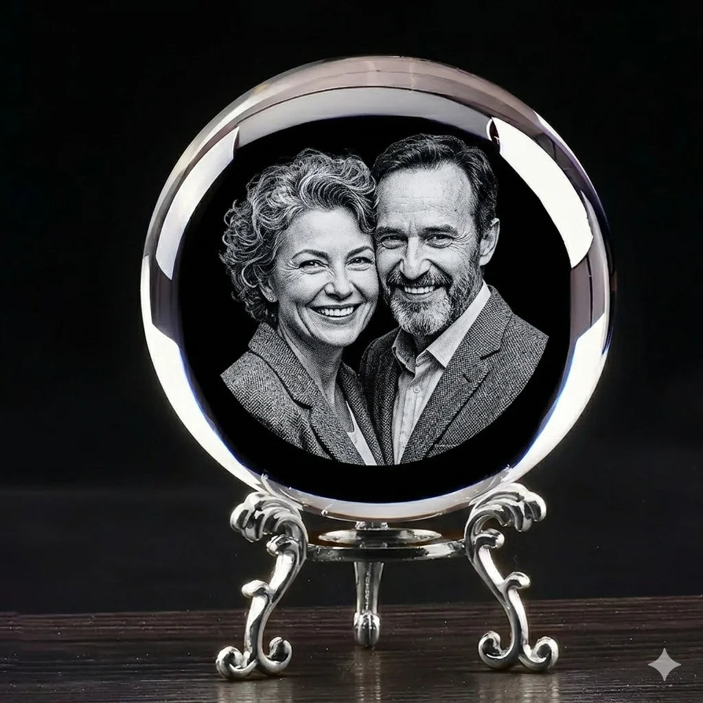 Custom Photo Crystal Ball – Personalized Laser Engraved Glass Sphere with Picture & Text Gift