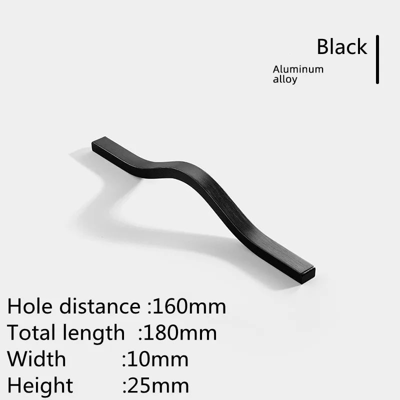 KK&FING Simple Aluminum Alloy Black Furniture Cabinet Door Handles Curved Wardrobe Drawer Cabinet Door Handle Furniture Hardware