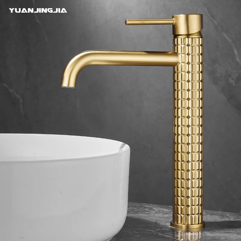 Brushed Gold All Copper Light Luxury Basin Faucet | Hot & Cold Bathroom Washbasin Tap | Free Shipping