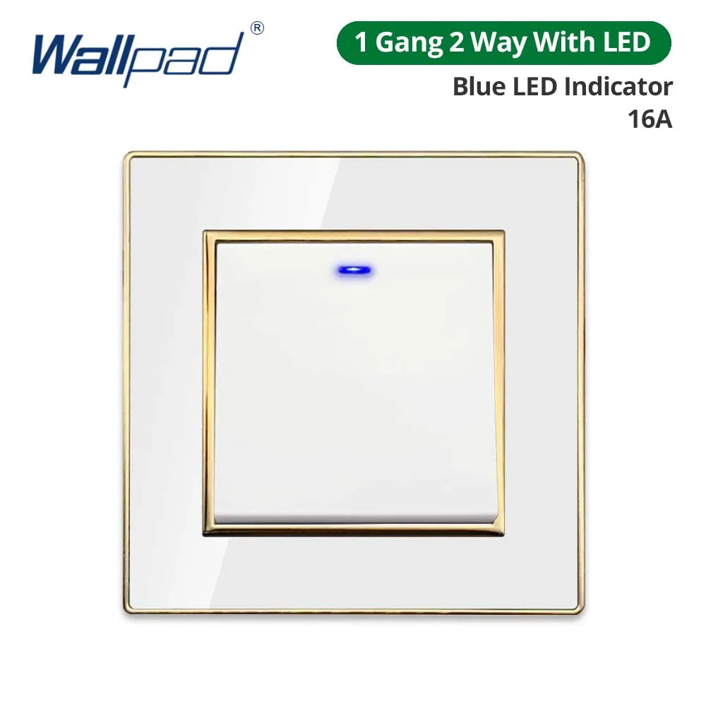 Wallpad White Acrylic Panel With Gold Border 2 Way Wall Light Switch With LED Indicator EU Electric Outlet With USB