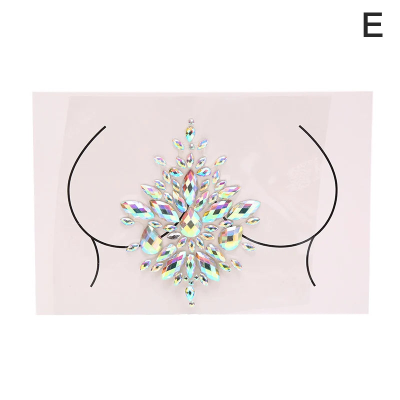 Acrylic Colorful Crystal Chest Paste - Self-Adhesive Breathable Nipple Covers & Body Jewels (23 Styles)