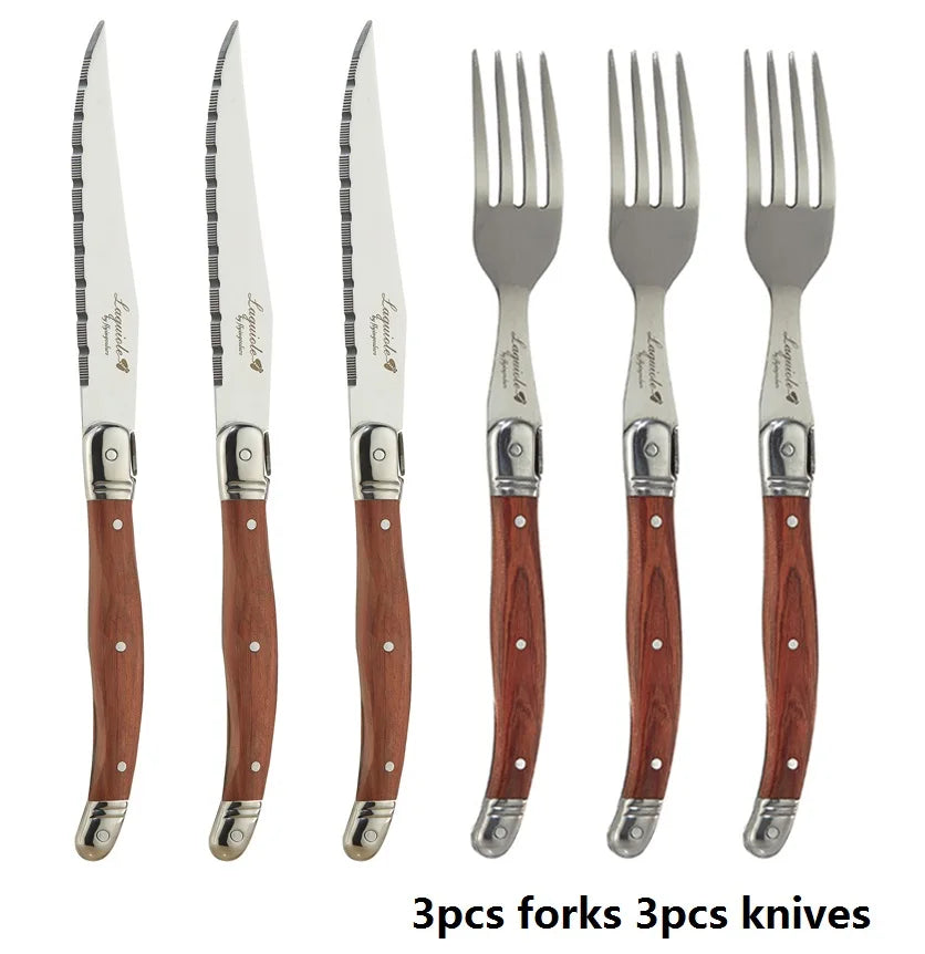 4-24PCS Laguiole Luxury Cutlery Set Rose Wood Handle Stainless Steel Dinnerware | Free Shipping