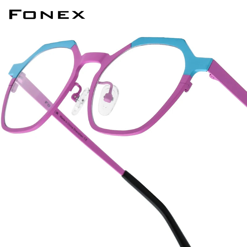 FONEX Women's Pure Titanium Eyeglasses 85849 | Retro Polygon Round Frames | Ultralight Vintage Japanese Eyewear | FREE SHIPPING 👓✨