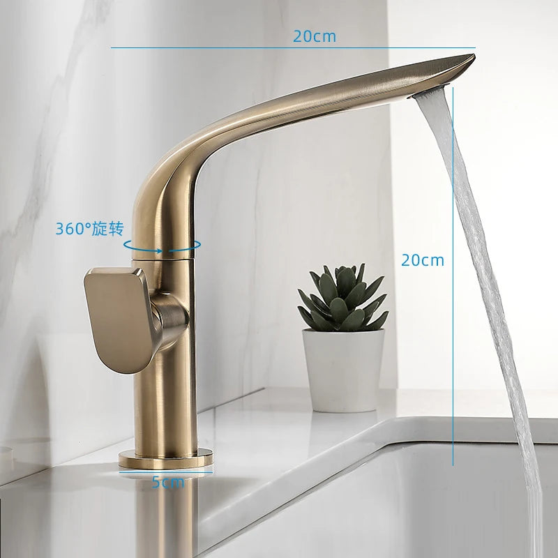 Brushed Gold Basin Faucet Brass Bathroom Faucet Mixer Tap Gold Wash basin Faucet Single Handle Hot & Cold Lavotory Faucet