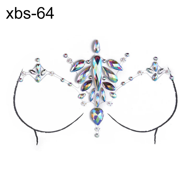Acrylic Colorful Crystal Chest Paste - Self-Adhesive Breathable Nipple Covers & Body Jewels (23 Styles)