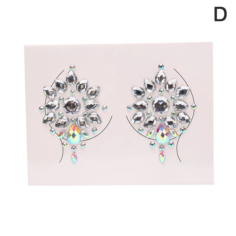 Acrylic Colorful Crystal Chest Paste - Self-Adhesive Breathable Nipple Covers & Body Jewels (23 Styles)