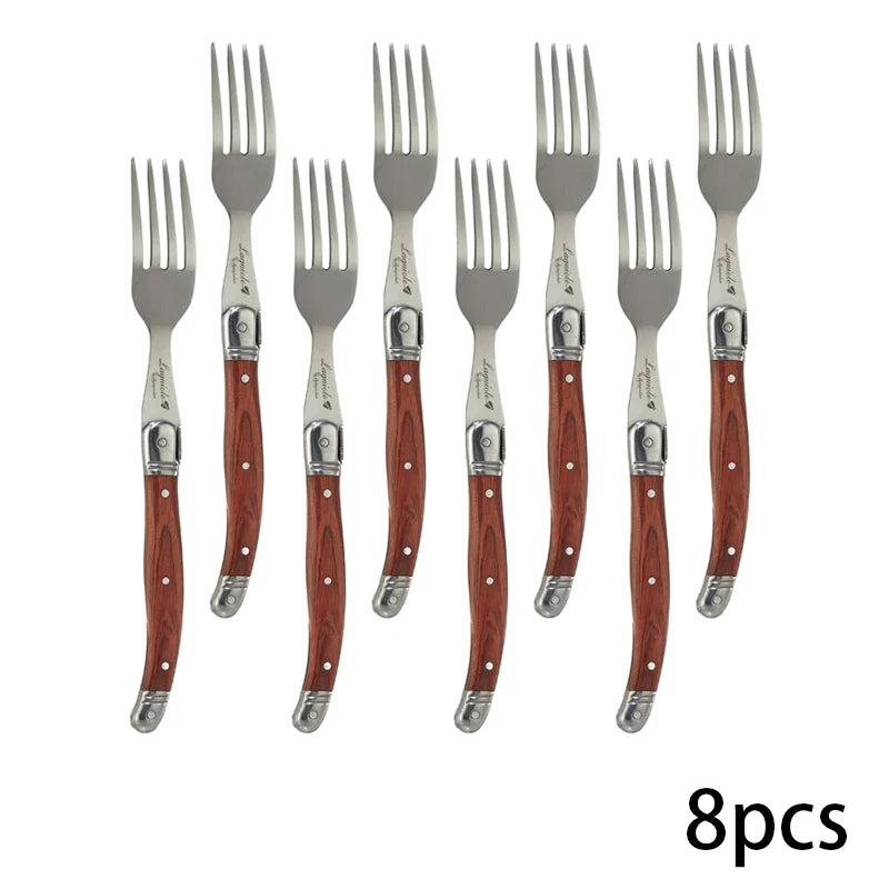 4-24PCS Laguiole Luxury Cutlery Set Rose Wood Handle Stainless Steel Dinnerware | Free Shipping