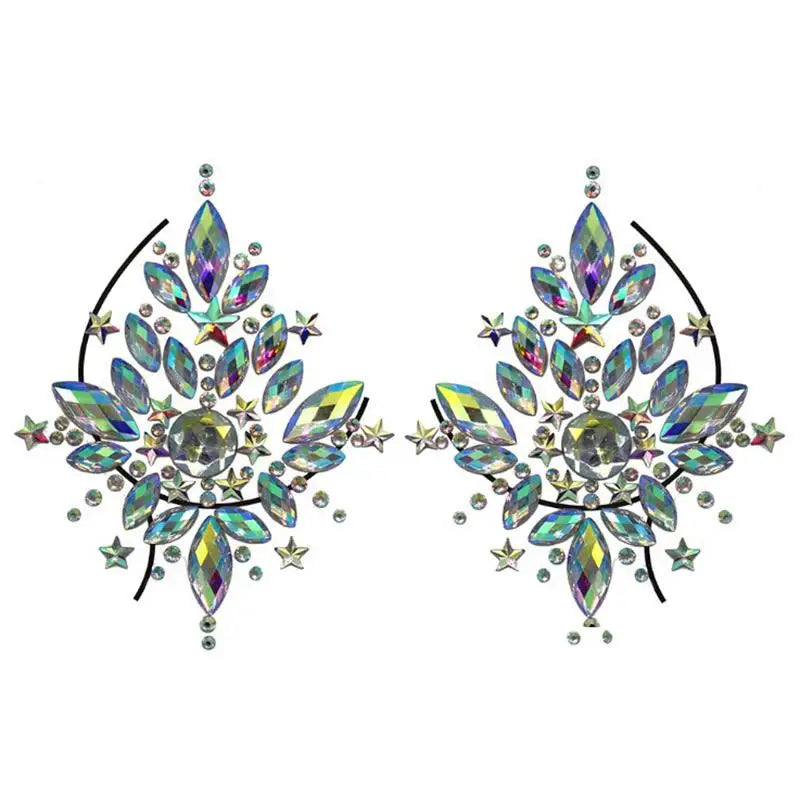 Acrylic Colorful Crystal Chest Paste - Self-Adhesive Breathable Nipple Covers & Body Jewels (23 Styles)