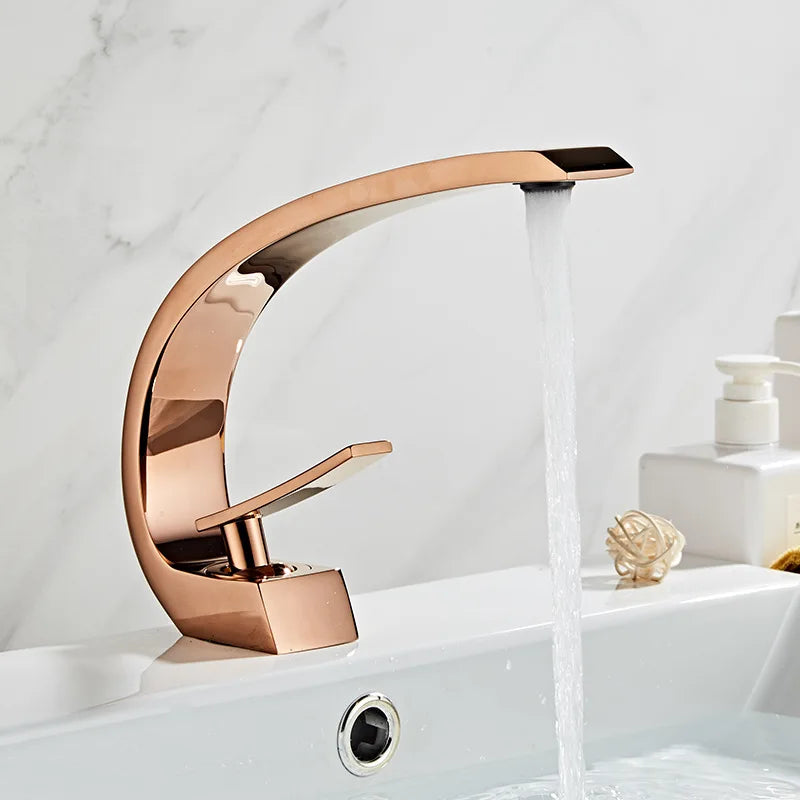 Bathroom Basin Faucet Deck Mount Hot & Cold Water Mixer Tap – Creative Curved Design | Free Shipping