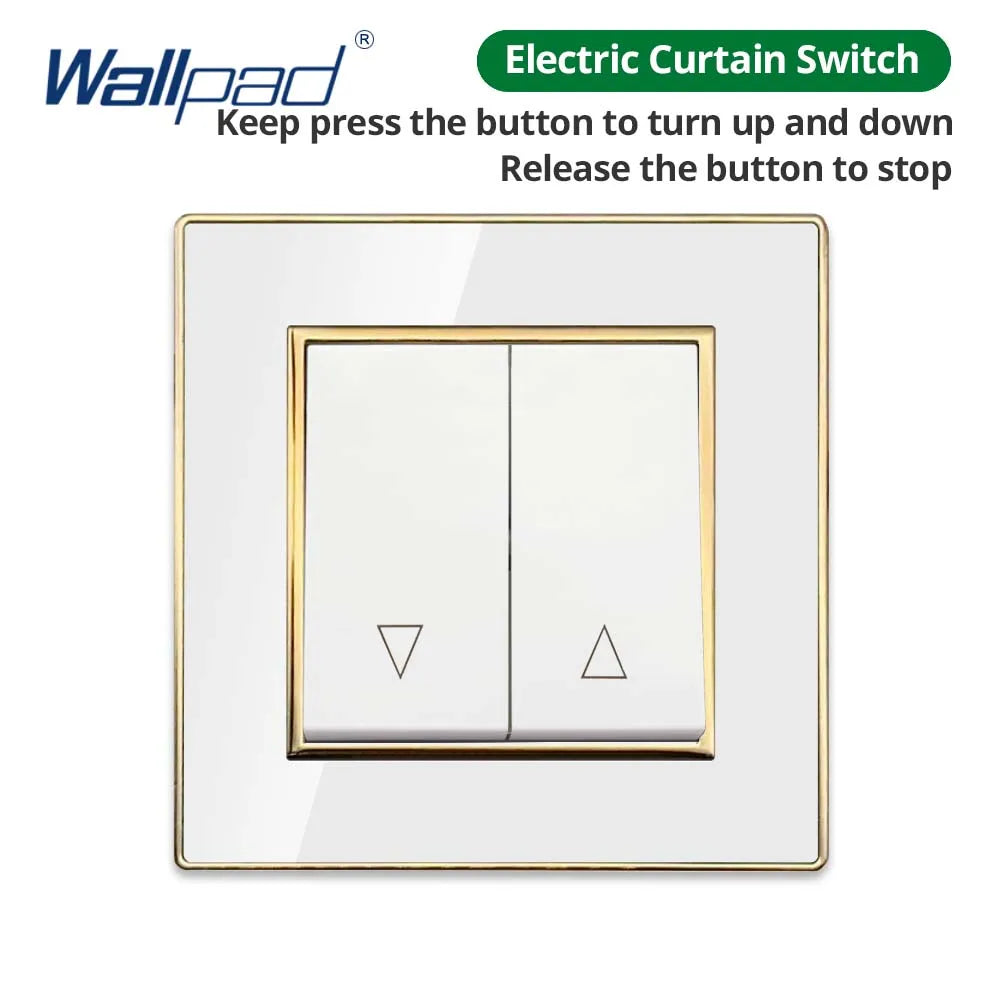 Wallpad White Acrylic Panel With Gold Border 2 Way Wall Light Switch With LED Indicator EU Electric Outlet With USB