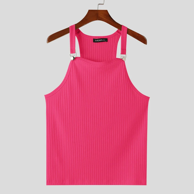 INCERUN Men's Knitted Tank Top | Solid Color Button Sleeveless Vest | Summer Streetwear Casual Fitness Fashion | FREE SHIPPING