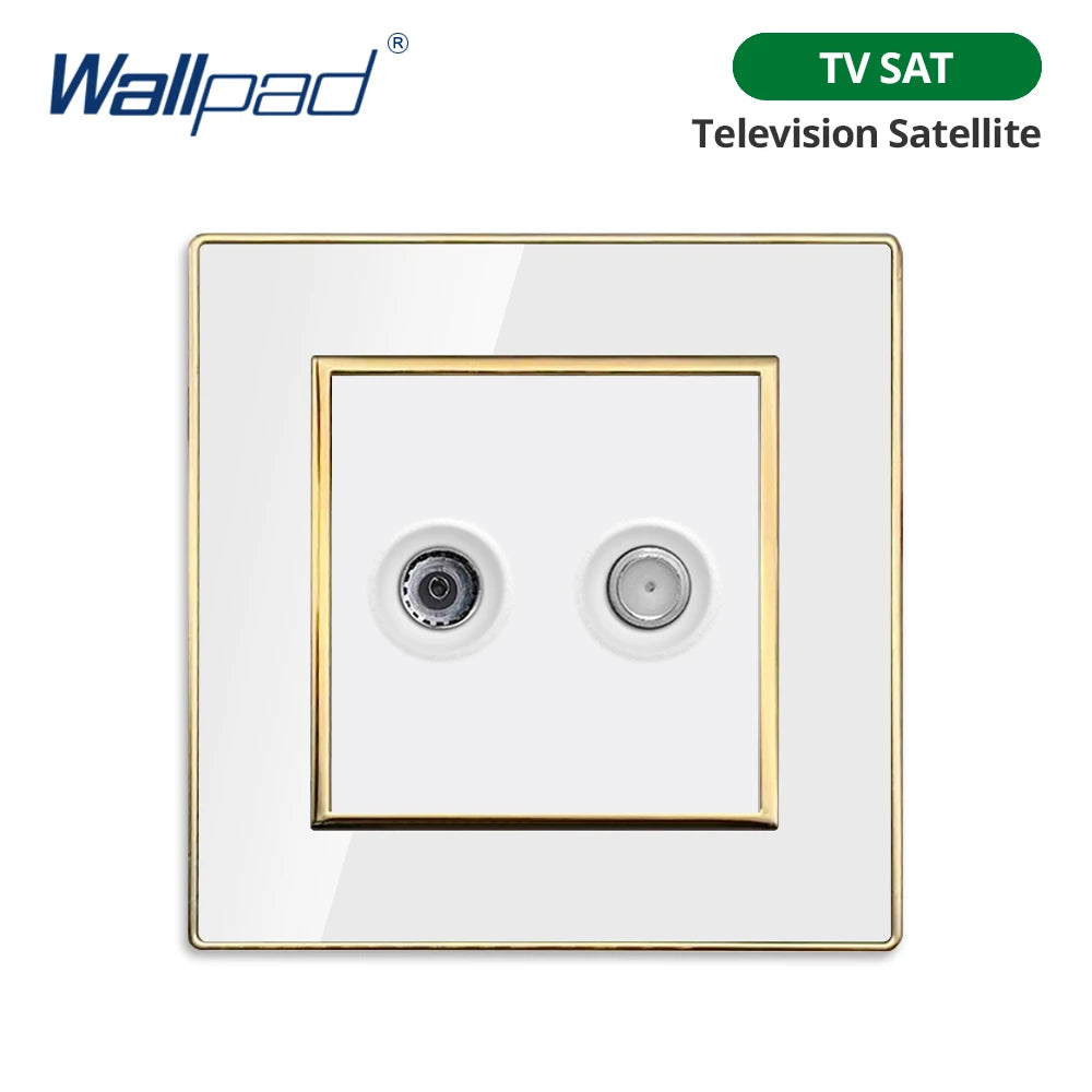 Wallpad White Acrylic Panel With Gold Border 2 Way Wall Light Switch With LED Indicator EU Electric Outlet With USB