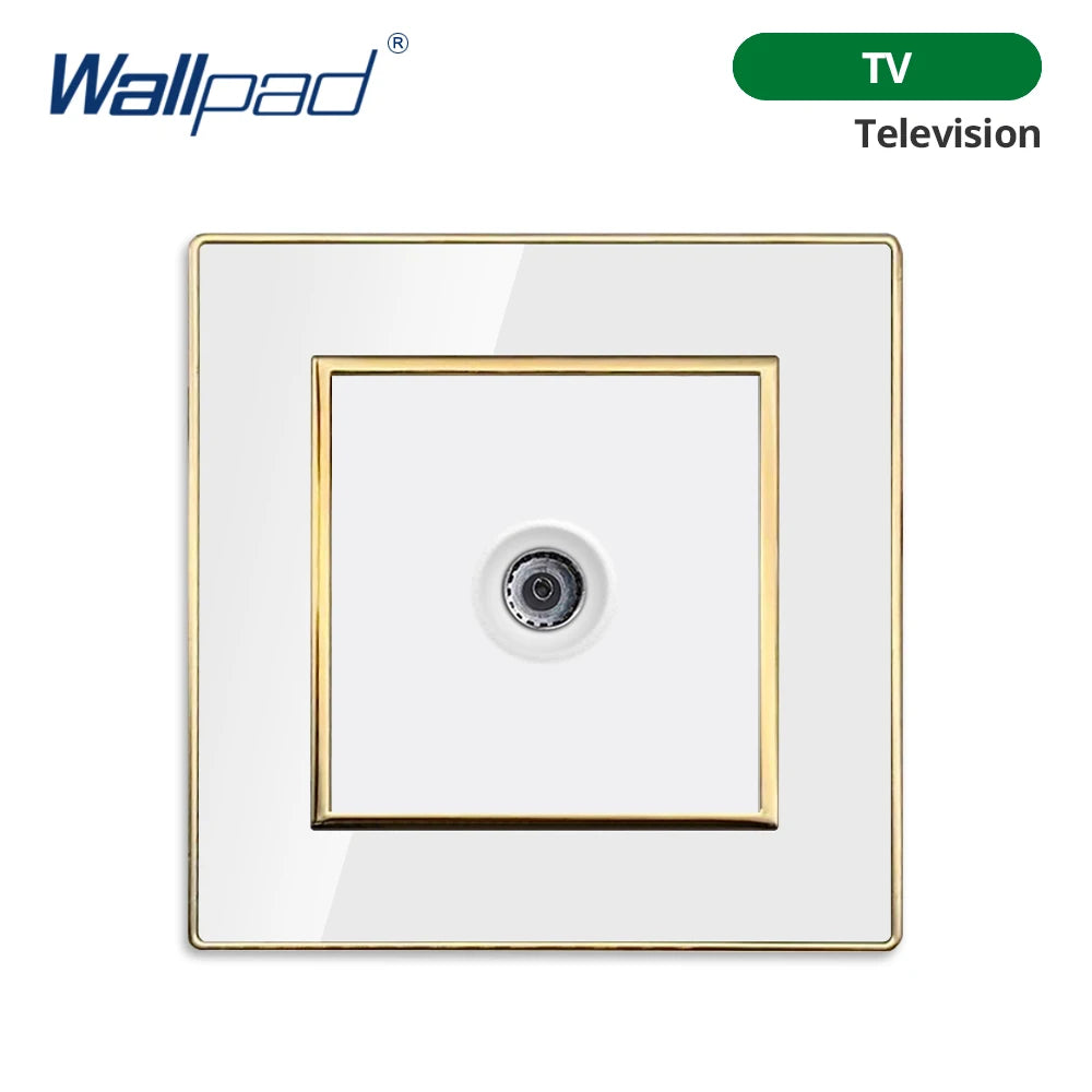 Wallpad White Acrylic Panel With Gold Border 2 Way Wall Light Switch With LED Indicator EU Electric Outlet With USB