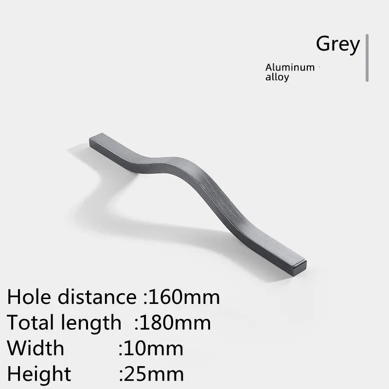 KK&FING Simple Aluminum Alloy Black Furniture Cabinet Door Handles Curved Wardrobe Drawer Cabinet Door Handle Furniture Hardware