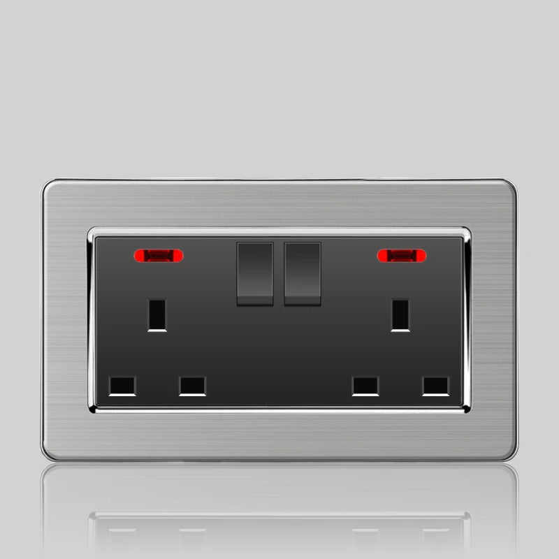 Wall LED Light Universal Switch Stainless steel Panel,EU UK USB Type-c 18W Fast Charging Plug socket 1 2 3 Gang 1 2 Way switch