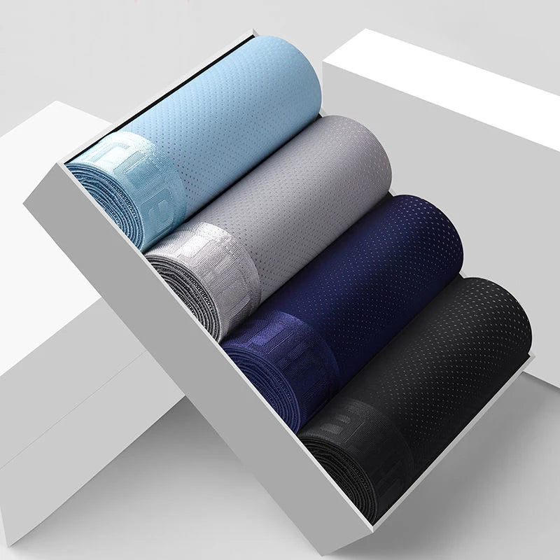 4PCS Men's Ice Silk Boxer Shorts – Breathable Mesh Underwear Plus Size