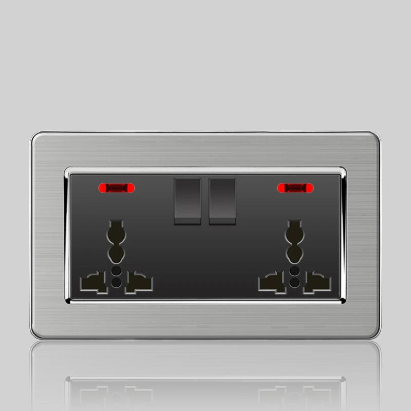 Wall LED Light Universal Switch Stainless steel Panel,EU UK USB Type-c 18W Fast Charging Plug socket 1 2 3 Gang 1 2 Way switch