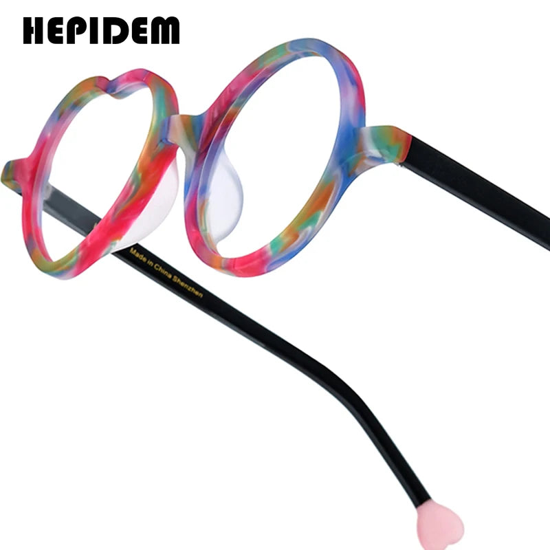 HEPIDEM   Multicolor Acetate Eyeglass Frames | Round Heart Design | Unisex Optical Spectacles | FREE SHIPPING 👓✨