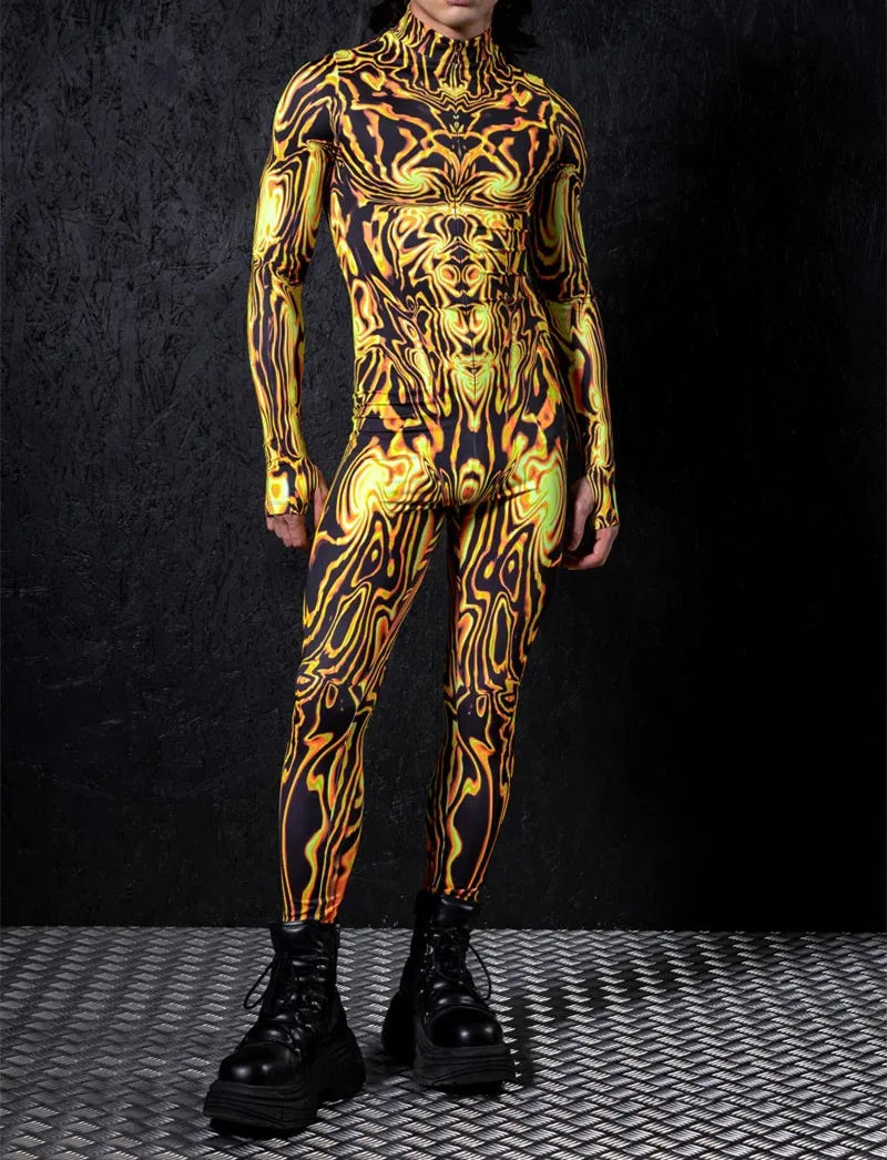 Men's Black Cyberpunk Cosplay Jumpsuit — Elastic Steampunk Costume Romper