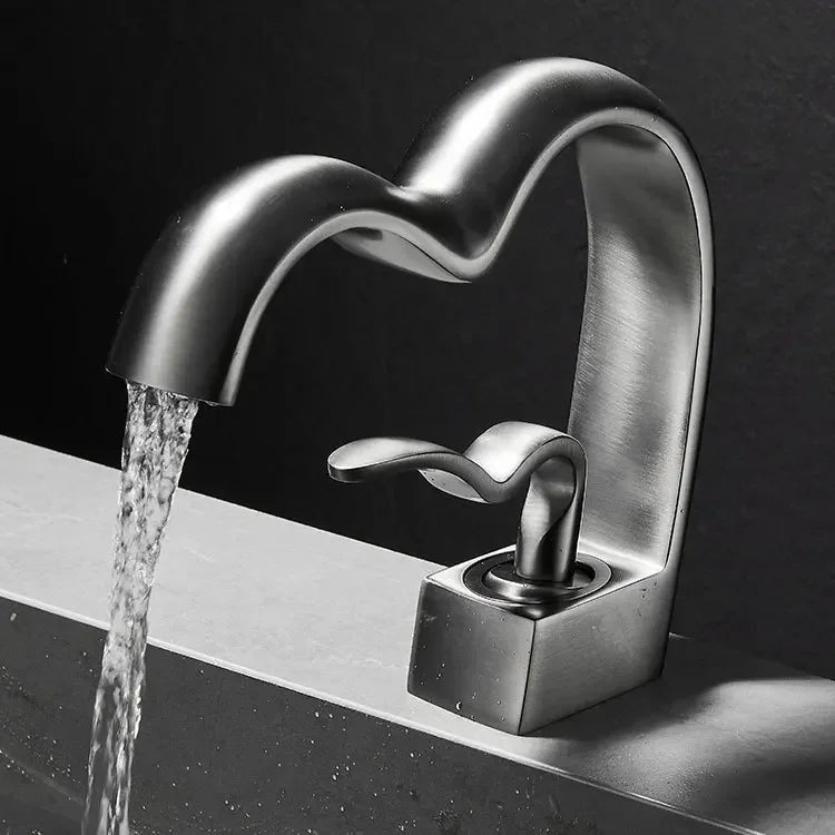 Brass Waterfall Bathroom Faucet Hot & Cold Heart-Shaped Basin Sink Mixer Tap