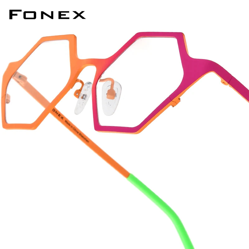 FONEX Women's Pure Titanium Eyeglasses 85849 | Retro Polygon Round Frames | Ultralight Vintage Japanese Eyewear | FREE SHIPPING 👓✨