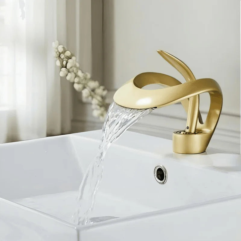 Bathroom Basin Taps Single Handle Waterfall Faucet Solid Brass Basin Mixer Taps Creative Hollowed Out Design Water Tap