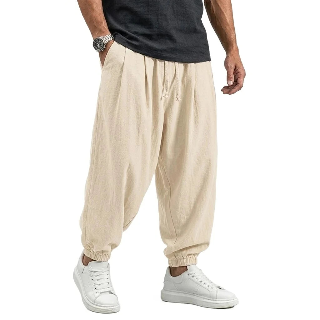 Korean Linen Cotton Pants Men's Gym Man Trousers Casual Work Pants Man Spring Harem Pants Autumn Drawstring Loose Streetwear Man